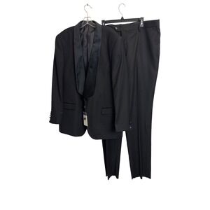 Alain Dupetit Mens Black Shawl Lapel Tuxedo Suit Set 2pc 48L Formal Wedding